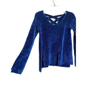 Pink Rose Boutique Brand Women relaxed Long Sleeve Sweater Blue Sz Small V Neck